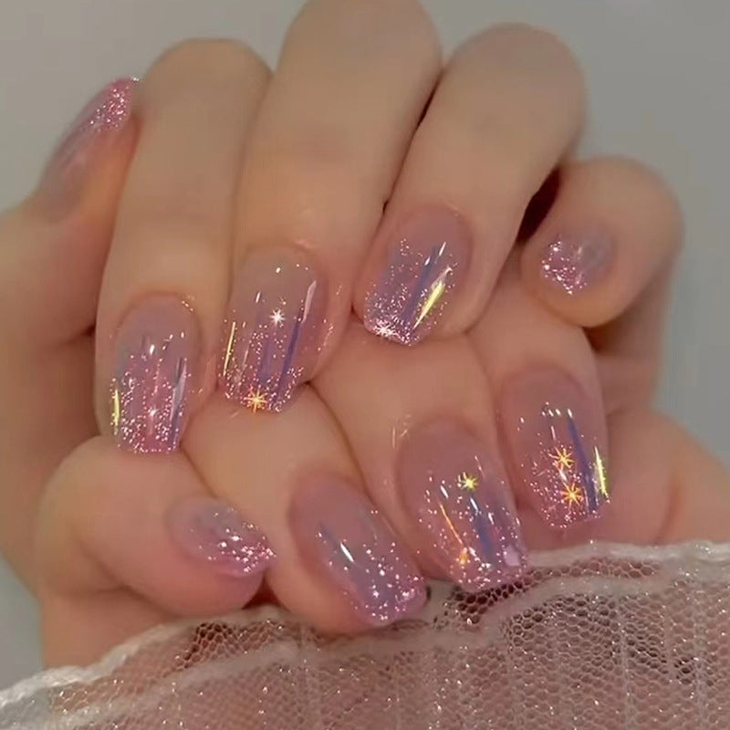 Short ballet glitter pink purple sequins aurora meteor false nails bursting star wear false nails nails 