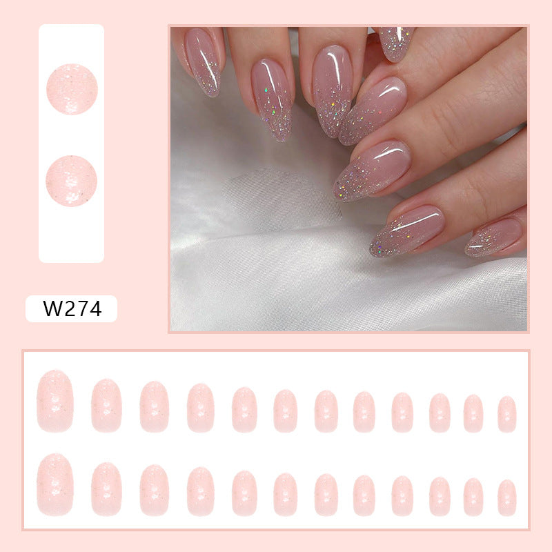 Pure pink and shiny silver powder embellished with galaxy wearable nails 24 pieces