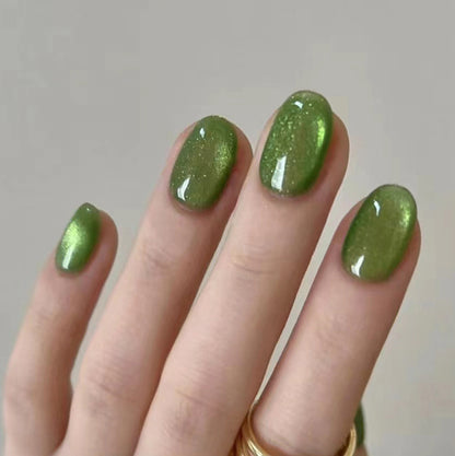 Green forest flash whitening oval wearable nail 24 pieces