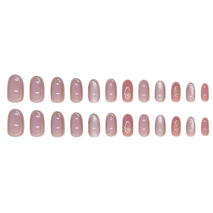 Cat's eye lavender simple gold wearable nail 24 pieces